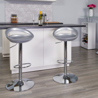 Flash Furniture Contemporary Silver Plastic Adjustable Height Bar Stool with Chrome Base CH-TC3-1062-SIL-GG